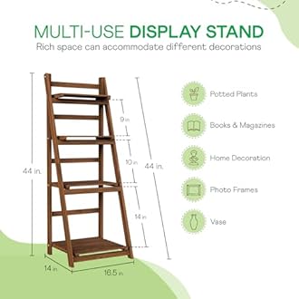 IDZO 4 Tier Wooden Ladder Shelf 44 in Bookcase Ladder Shelf Storage Shelves Rack Shelf Unit for Office and Home 44 x 16.5 inches, Wood Brown