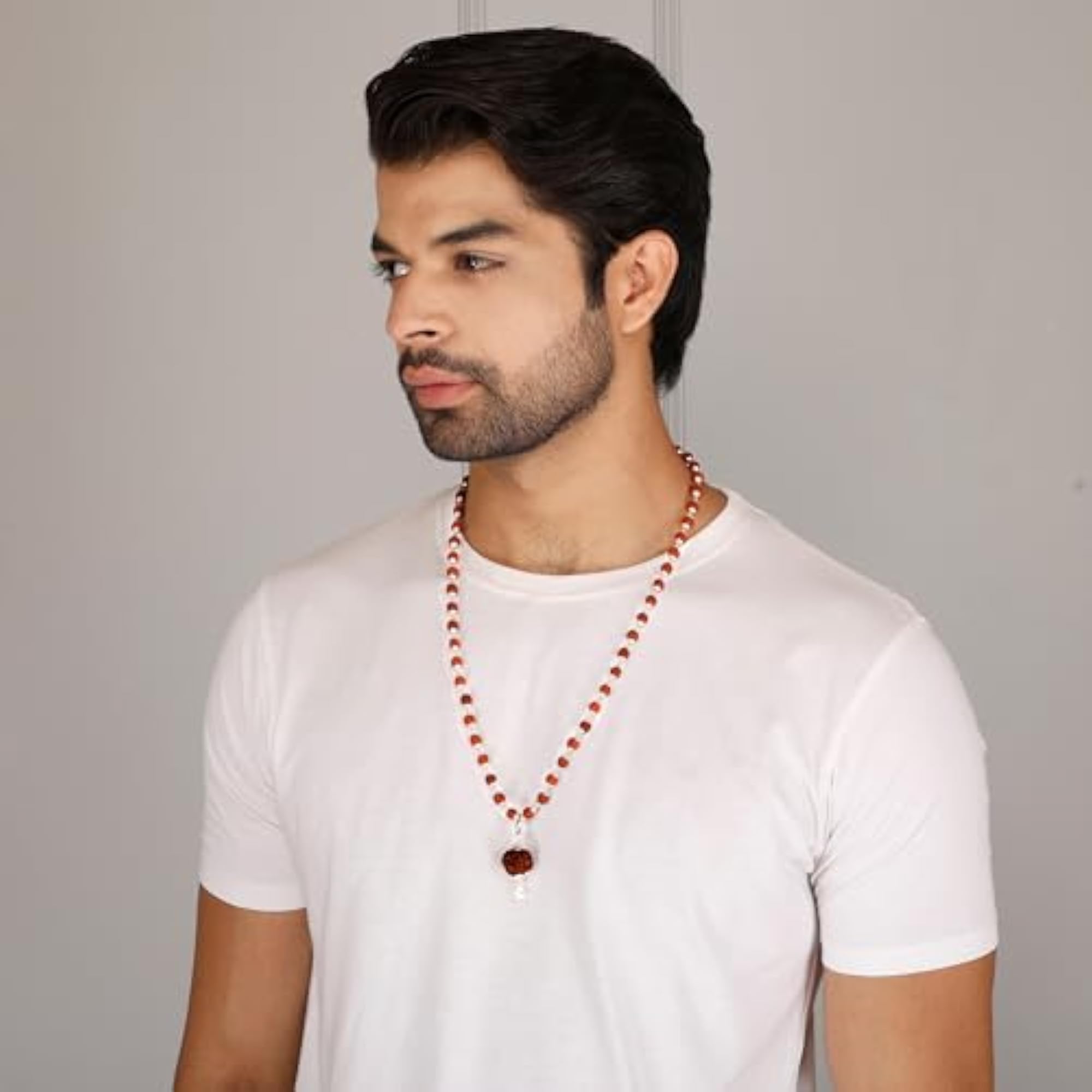 Men's 925 BIS Hallmarked Dual Silver Wire 5 Mukhi Rudraksha Mala