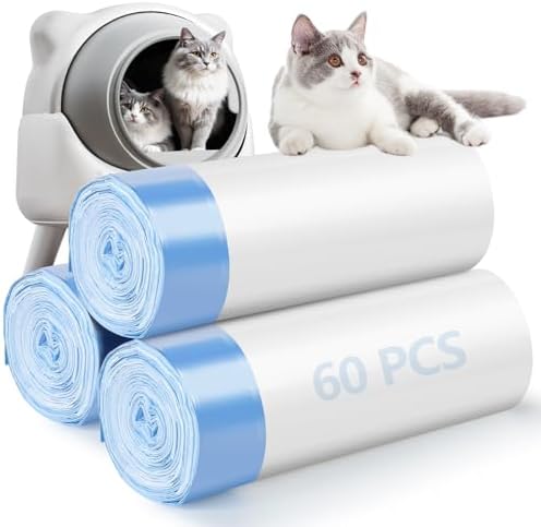 60 Pack Cat Litter Bags Compatible with Litter Robot 3 & 4, Self Cleaning Automatic Litters Box Liners, 25.2 x 15.7 inch (10-12 Gallons)