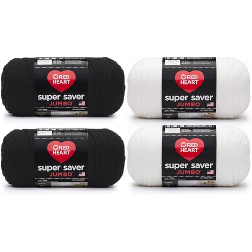 Image of Red Heart Super Saver Jumbo Black Yarn 2 Pack and Red Heart Super Saver Jumbo White Yarn 2 Pack Bundle