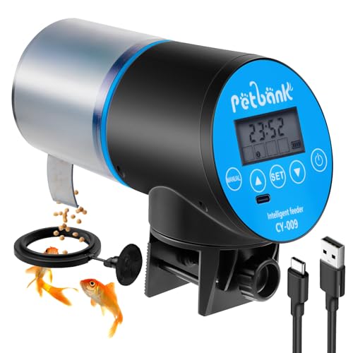 Automatic Fish Feeder for Aquarium - Rechargeable Fish Food Auto Dispenser Vacation Turtle Feeder with USB Charger Cable,LCD Screen, Customized Schedule (Blue)