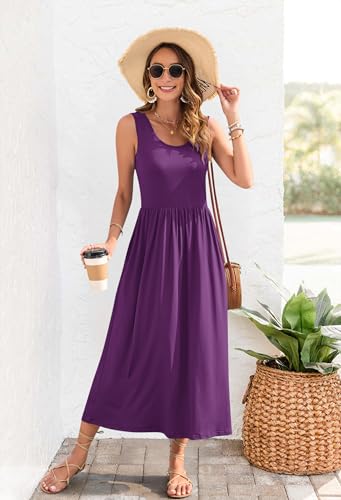 Image of WNEEDU Women's Summer Maxi Dress Casual Sleeveless Sundress
