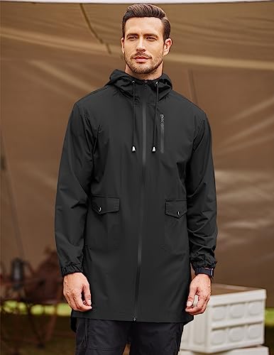 Coofandy Men's Long Raincoat Waterproof Rain Jacket Packable Rain Jacket Lightweight Rain Jacket #TOP3
