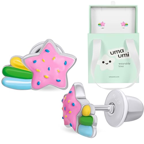 925 Sterling Silver Comet Stud Earrings for Girls Hypoallergenic Safety Screw Back Rhodium Plated - Comet Gifts Earrings for Baby Toddlers Little Teens Kids Jewelry