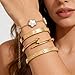 Womens Stackable Floral Gold Bracelets - 4Pcs 18K Gold Plated Bracelet,Stainless Steel Bangle Bracelets Non Tarnish,Gold Bracelet Set Fashion Jewelry,Valentines Birthday Christmas Jewelry Gifts