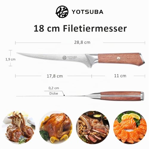 YOTSUBA Filetiermesser 18cm, Profi Fischmesser mit Rosenholzgriff – Ansicht 4