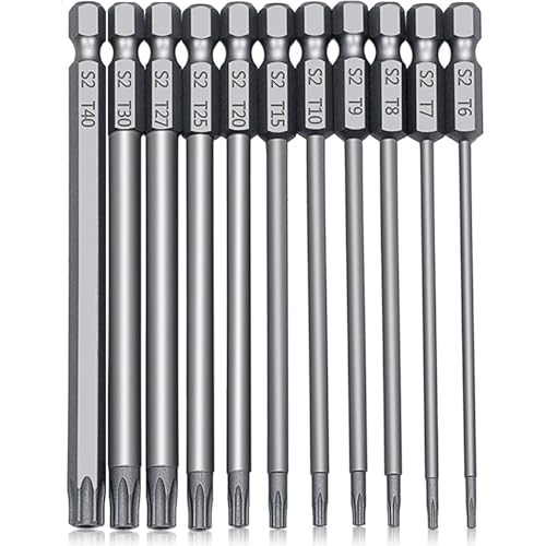 11pcs Torx Screwdriver Bit Sets, 100mm Star Torx Screwdriver Security Bit Set, T6-T40 Hex Screwdrivers Impact Driver Bits Set, Tamper Proof Star Bits for Impact Driver Hand Tools