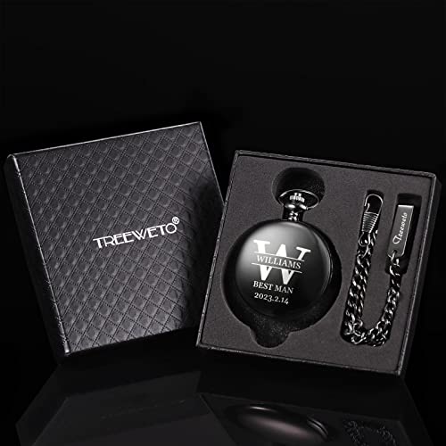 Image of TREEWETO Personalized Pocket Watch for Groomsmen Best Man Custom Engraved Pocket Watches Proposal Gift for Man Wedding Gifts, Groomsman Gifts for Men