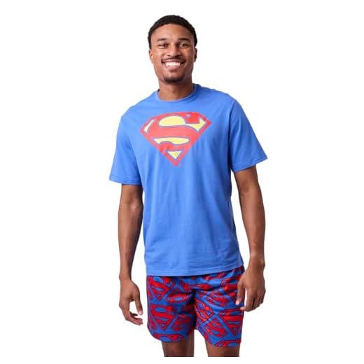 Bioworld Superman Logo - Conjunto de pijama para hombre (2 unidades), Logotipo de Superman azul, Small