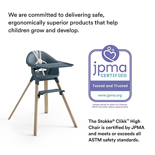 Stokke Clikk High Chair, Fjord Blue - All-in-One High Chair with Tray + Harness - Light, Durable & Travel Friendly - Ergonomic with Adjustable Features - Best for 6-36 Months or Up to 33 lbs