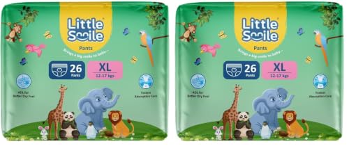 Image of Baby Diapers Pant Style | Size - XL - 26 (Pack of 2) | Odorless and Antibacterial Layer with Urine Indicator (26 Pieces)