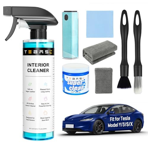 8PCS Customized Interior Cleaner kit for Tesla, Stain Remover, Safe on Vegan Leather, Tesla Cleaning kit Products for Dash/Console/Door/Interior, Cleaning Kit for Tesla Model 3/Y/S/X Accessories