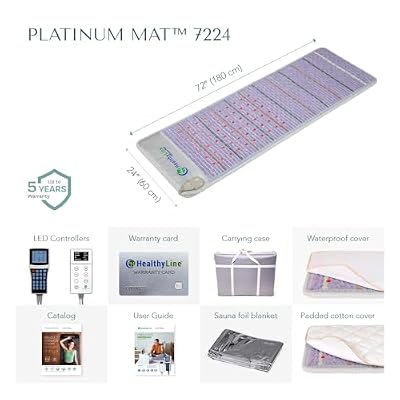 HealthyLine Platinum Far Infrared Heating Pad - Full Body Mat for Back Pain - Natural Crystal Gemstones - Auto Shut Off - Negative Ions Rejuvenating Photon Lights - 72 x 24