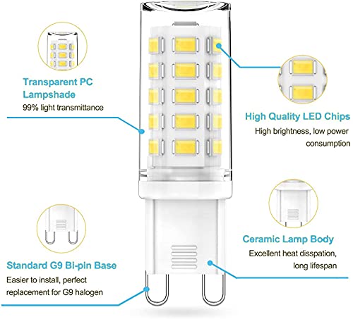Ohlgt G9 Led Light Bulb Daylight Dimmable 6W,(60W Halogen Equivalent),6000K 120V No-Flicker G9 Bi Pin Base Led Bulbs For Chandeliers, Home Lighting 360° Beam Angle,600Lm 6 Packs #TOP3