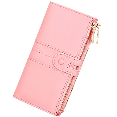 Slim Wallets for Women PU Leather Card Holder Wallet Large Capacity Bifold Clutch Wallet with Double Zipper Pocket