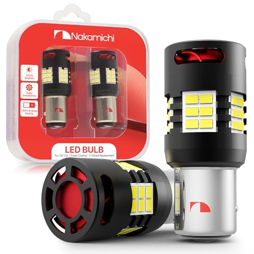 Nakamichi 1157 7528 P21/5W BAY15D Car LED Bulb Super Bright 30-SMD 3020 Chip with Canbus Error-Free 12,000 RPM Fan for Brake Turn Signal Indicator Parking Tail Light (Xenon White, 30 LEDs, Pack of 2)