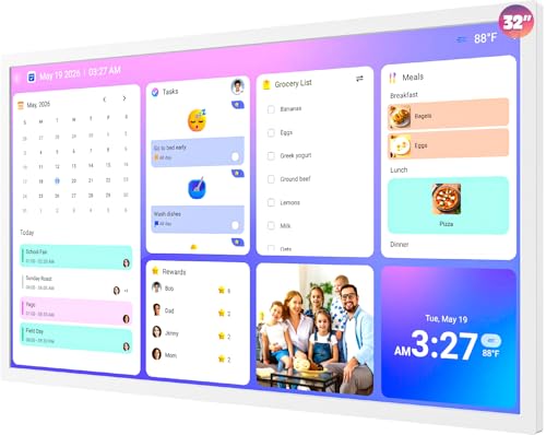 32-inch Digital Calendar Wall-Touch-Screen Whiteboard - Interactive Electronic eCalendar Whiteboard, Star Reward, Chore Chart, No Subscription, Sync Online Cal, Digital Frame, Gift for Family, White