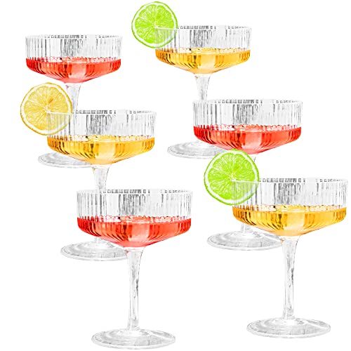 Montex 6 Pcs Ribbed Coupe Glasses Classic Vintage Cocktail Galssware, Pefect For Cocktail, Champagne And Gift (10 Oz (6Pcs)) #TOP6