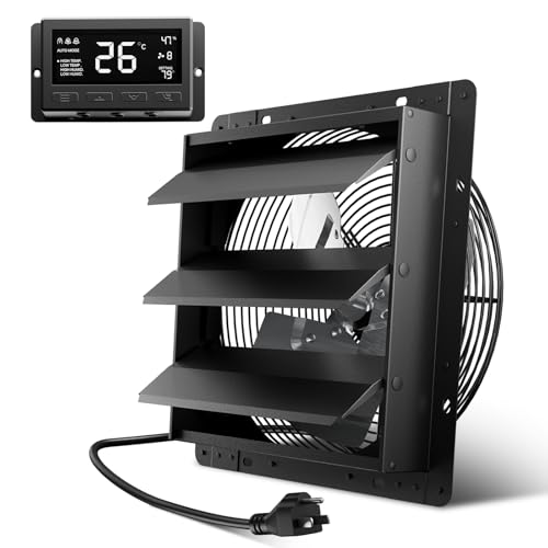 Hon&Guan 換気扇 300mm 有圧換気扇 10段階スピード ECモーター スマートコントローラー付き センサー 温度湿度にて自動オンオフ タイマー シャッター付き 産業用 低騒音 排気専用 単相100V 工場・作業所・倉庫用 (羽根径30cm,10段階スピード)