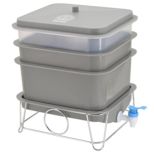 Worm Nerd WN54 4-Tray Worm Composting Bin Kit with Coco Coir Brick for Recycling Food Waste, Worm Castings, Worm Tea, Vermiculture and Vermicomposting