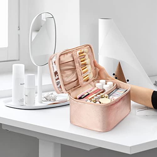 Ocheal Makeup Bag, Double Layer Cosmetic Cases Travel Makeup Organizer Toiletry Bags Large Make Up Bag For Women Girls With Adjustable Dividers And Brush Organize Area (Rose Golden) #TOP5