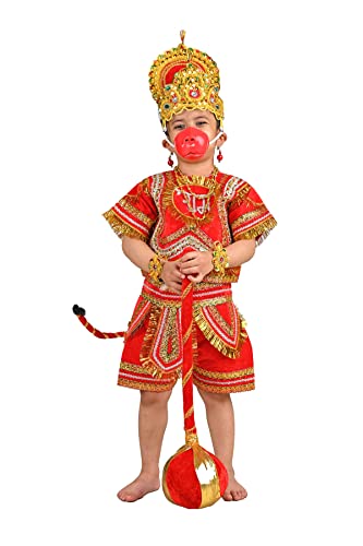 Image of BookMyCostume Complete Hanuman Bajrang Bali Hindu God Kids & Adults Fancy Dress Costume | With Gada 6-7 years