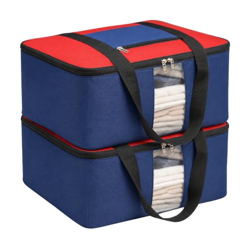 Image of EASY HOME 33 litre Under bed Storage Bags for Clothes | Cloth Storage Organizer with Zip Closure | Wardrobe Bag for Sarees & Blankets | Moisture Proof Nylon Cover Bag (Red & Black, Pack of 2)