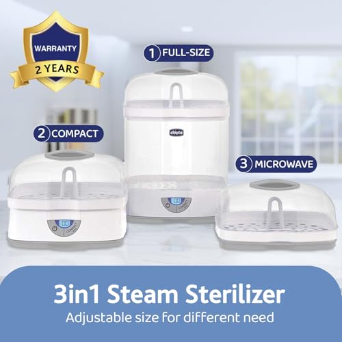 Image of Chicco 3 in1 Steam Sterilizer | Microwave Safe | Sterilizes upto 6 Bottles | Kills 99.9% Of Germs | 24hrs Sterilization in 5 Mins | Auto Switch Off |Portable & Travel Friendly | 2 Years Warranty Cover