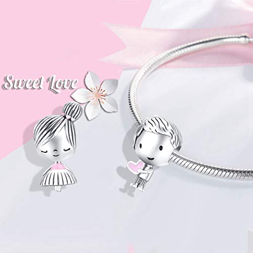 Image of LeeFeel Bow heart Charms Exquisite Love Heart Beads Charms w Clear CZ for Women Bracelets Charm DIY