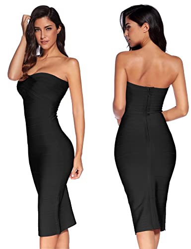 Women's Midi Cocktail Dresses Strapless Bandage Bodycon Dress Wedding Party Dress2
