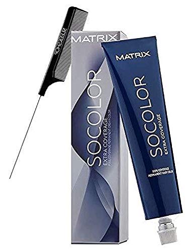 MATRlX SoColor Stylesign EXTRA COVERAGE, Full 100% Grey Coverage Permanent Cream Hair Color (w/Sleek Rat Tail Comb) So Color Gray Haircolor Dye (505M Medium Brown Mocha)