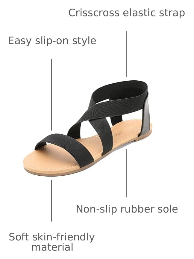 Image of DREAM PAIRS Women's Elastic Ankle Strap Flat Sandals Summer Dressy Shoes Cute Strappy Gladiator Sandals