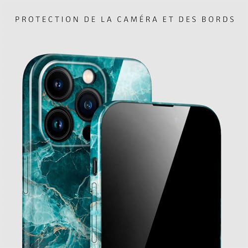 Coque iPhone 15 Pro ONEFLOW marbre bleu turquoise rigide pailletée - 2