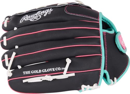 Image of Rawlings | Sure Catch Youth Series Softball Glove | 12.5 inch | Right Hand Throw | Black /Mint /Pink