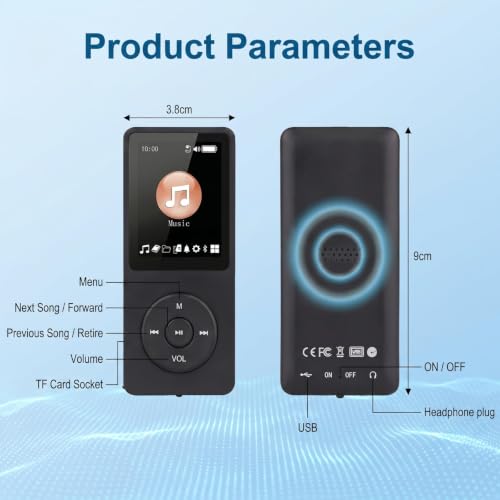 Image of TMY 128GB Mini MP3 Music Player with Bluetooth 5.4 & Voice Control Earphones, Video Playback,Pocket-Sized MP3 Player for Music,Voice Recording,FM Radio (TMYP17)