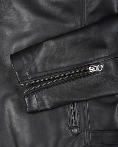 Image of fjackets Cafe Racer Mens Leather Jacket - 100% Real Lambskin Leather Jacket Men Moto Style Outerwear