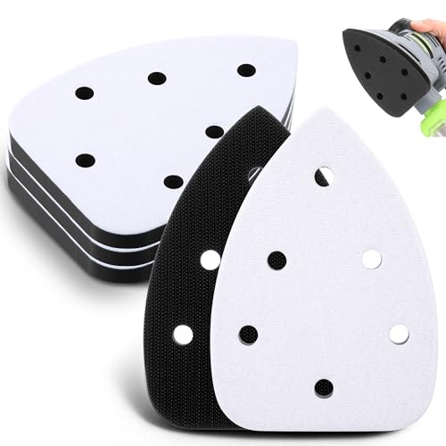 Ceoighe 5 Pcs 6 Holes Foam Sanding Pads with Hook and Loop Backing Sander Mouse Detail Sanding Interface Pad to Increasing Flexibility and Balancing Pressure Compatible with Ryobi Sander