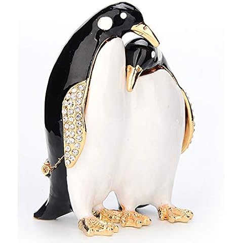 Furuida Trinket Box Penguin with Hinged Enameled Jewelry Box Classic Animal Ornaments Metal Craft Gift for Home Decor Cover