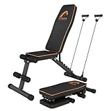 banc musculation abdo Banc d'Entraînement pour Tout le Corps: Le banc avec bandes de résistance peut vous aider à effectuer de nombreux types d'exercices, y compris le press de banca, le press d'épaules, les flexions avec haltères, les abdominales, les dips et bien plus encore. Fabriqué en cuir respirant de haute qualité, avec un coussin en éponge d'épaisseur de 1,2 pouce, il peut réduire la fatigue musculaire et offrir une plus grande confort pour le contact avec la peau