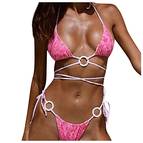 Bikini léopard sexy rose en taille S avec bretelles de bonnet imprimées tendances