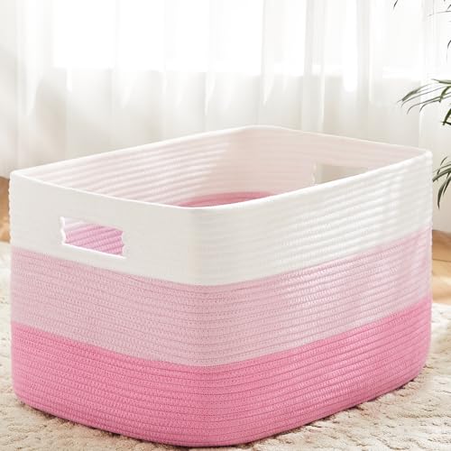 Image of Artfeel Blanket Basket,Rectangle Woven Baskets for Storage,65L Laundry Basket for Decorative Nursery Blanket,Toys,Dirty Clothes and Magazine in Shelves,Baby Room,and Living Room