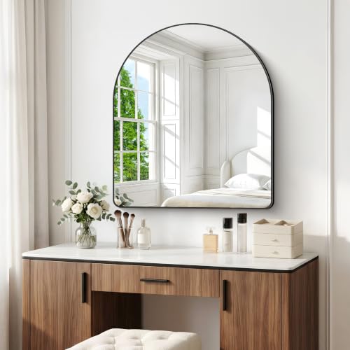 Image of BONEWEI Arched Wall Mirror,36x40 inch Black Arched Mirror Bathroom,Vanity Mirror for Over Sink Metal Frame,Tempered Glass Arch Mirrors for Bedroom,Entryway,Living Room,Home Decor Shatter-Proof