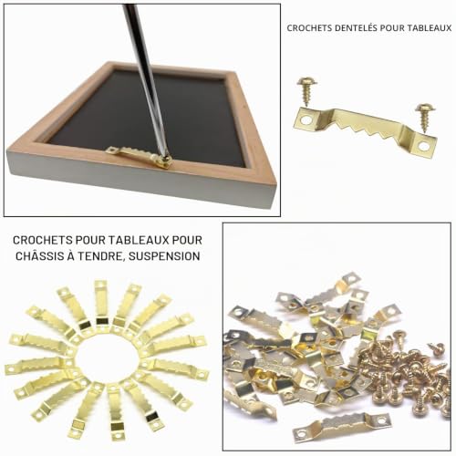 20 crochets de suspension avec dents de scie, y compris 40 vis – Stable pour cadres en bois/châssis à clavettes, murs de maison et de bureau – vue 3