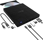 QUMOX 8-in-1 External CD DVD Drive USB 3.0 with USB-C, SD/TF Card Readers, Slim CD/DVD Writer for Laptop, Windows 11/10/8/7, Linux, Mac OS