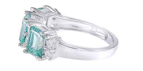 Jewel Zone US Simulated Blue Green Tourmaline & White Cubic Zirconia Three Stone Engagement Ring in Sterling Silver2