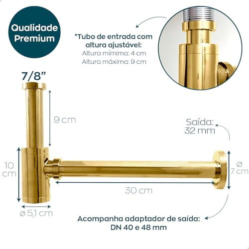 Dona D Cor, Sifão Dourado Copo Metal 7/8 Lavatorio Para Pia De Banheiro Lavabo Cuba Suspensa Sifão C