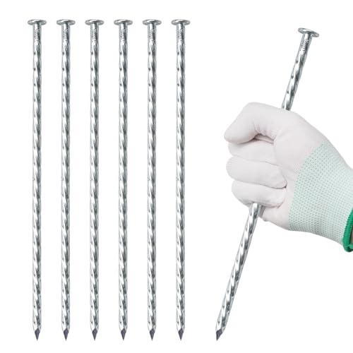 LONSOUR 10 Inch Galvanized Landscape Spikes, Spiral Ground Stakes，32 Pack