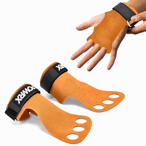 PowrX Handgelenk-Griff-Set Premium - Schweißresistentes Echtleder - Optimaler Halt für Cross-Training, Krafttraining und zughilfen krafttraining zubehör - 2er Set - Braun