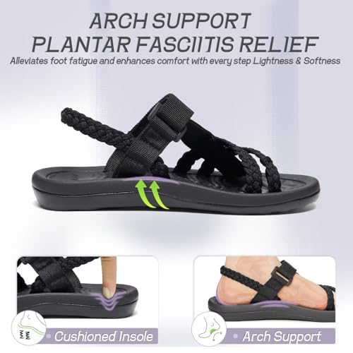 MEGNYA Hiking Sandals for Womens, Comfortable Walking Flip Flop Sandals with Arch Support, Athletic Sandals with Hook and Loop Straps for Beach Vacation Adventure3