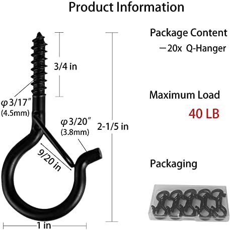 20 PCS Q-Hanger, Screw Hooks for Outdoor String Lights, Safety Buckle Design, Easy Release